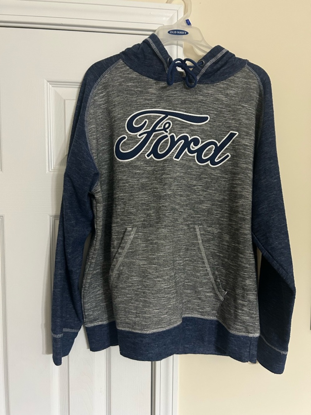 Ford Gray & Blue Hooded Pullover Sweatshirt Mens Large